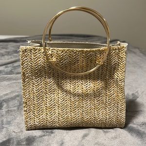 Straw/leather bag with ring handles